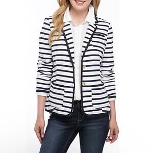 Womens Crown & Ivy Navy White Striped Gold Button Nautical Sailor Blazer Size XL